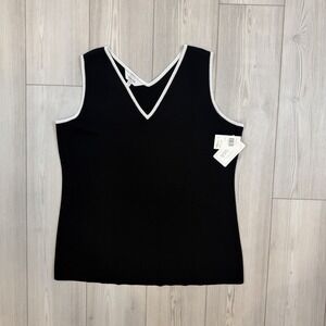 NWT Exclusively Misook 2X Black W/ White Trim V-Neck Tank Shell Top Acrylic